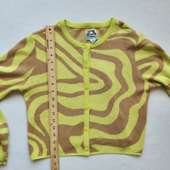 Future Collective Gabriella Karefa-Johnson Cardigan Neon Lime Green Tan Zebra XS - Picture 9 of 11